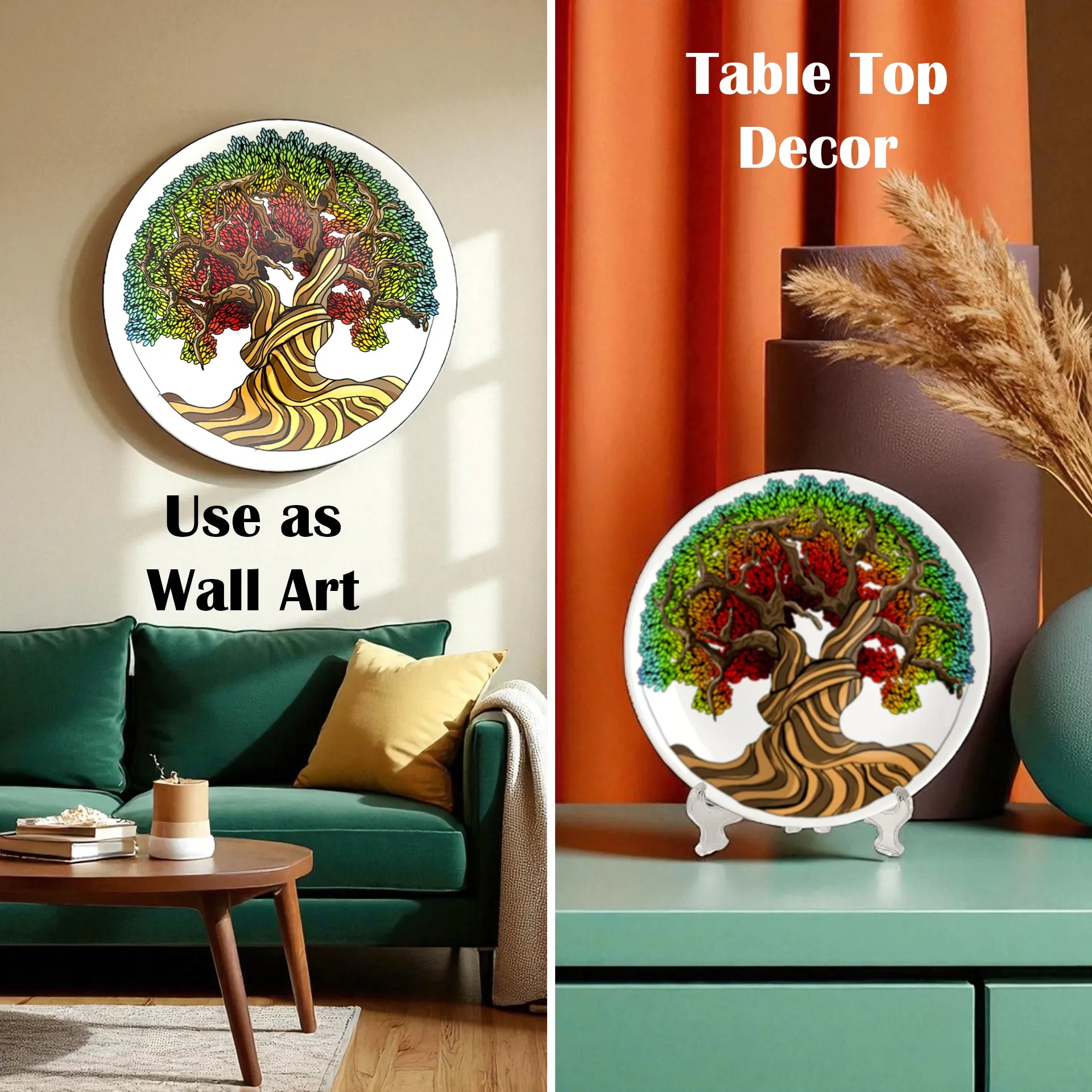 A Magnificent Tree ceramic plate on wall and table display