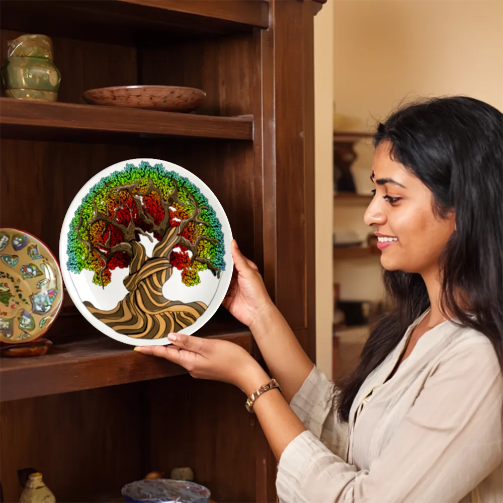 Woman showing A Magnificent Tree ceramic wall plate