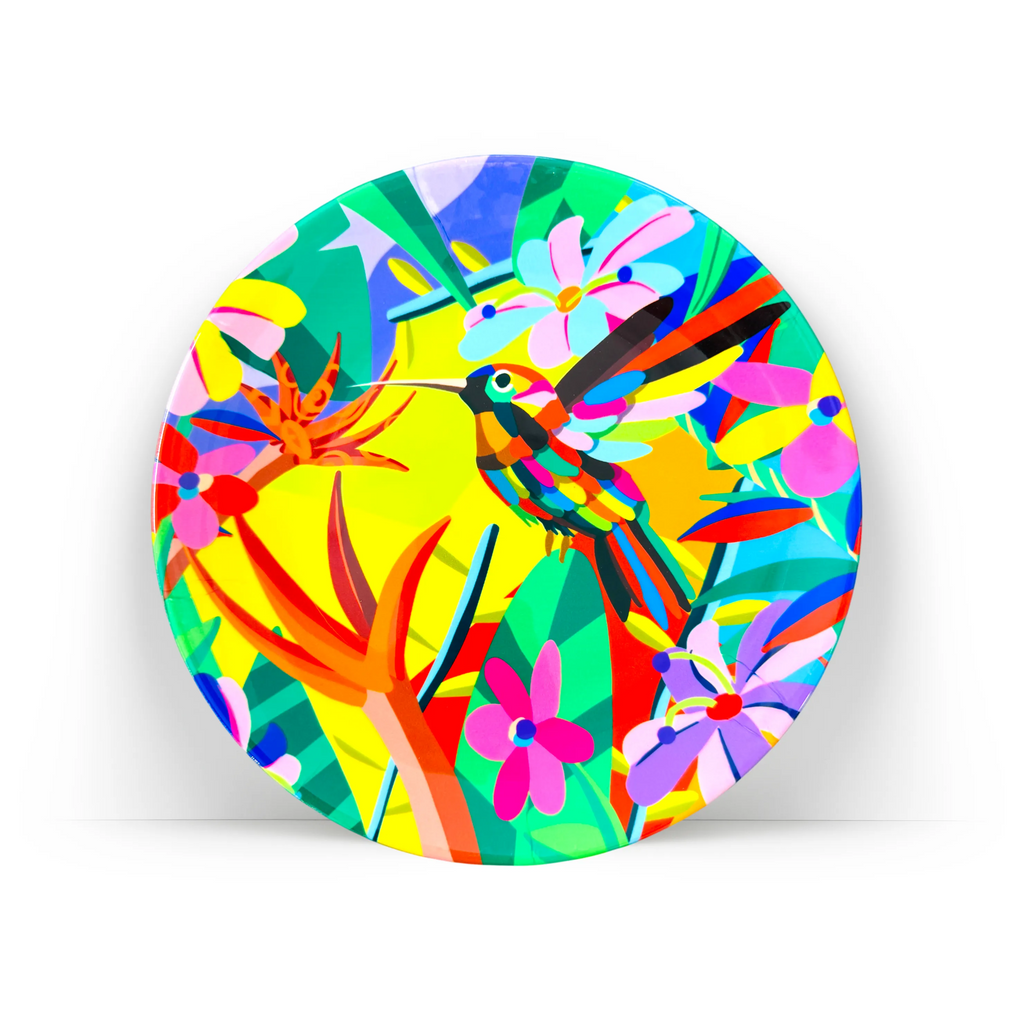 A Vibrant Bird decorative ceramic wall plate by PaintzStories