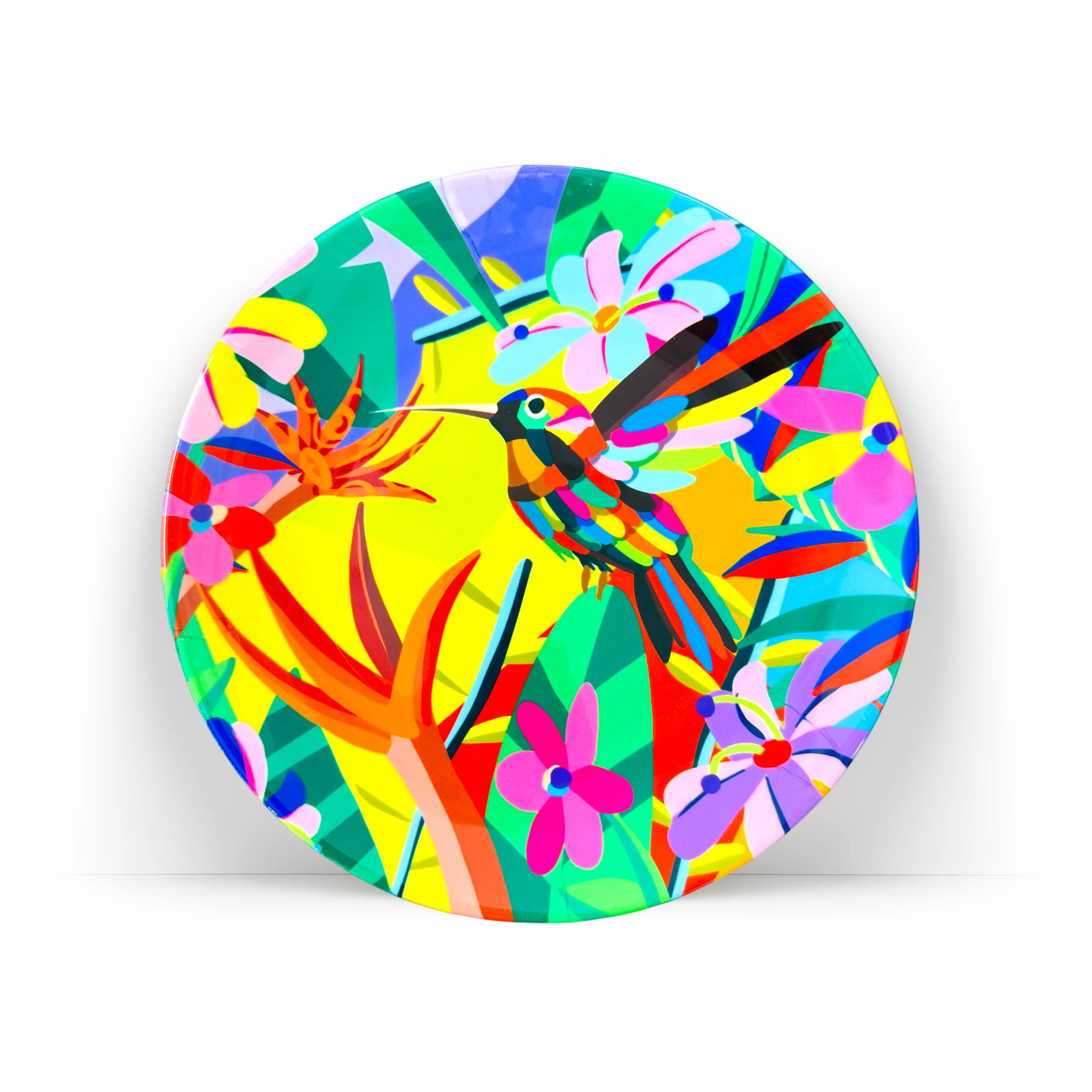 A Vibrant Bird decorative ceramic wall plate by PaintzStories