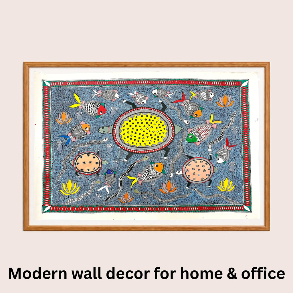 Pond Fishes Animals Madhubani art in modern home decor