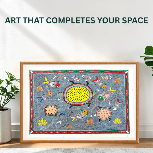 Pond full of fishes and animals in the Mithila region