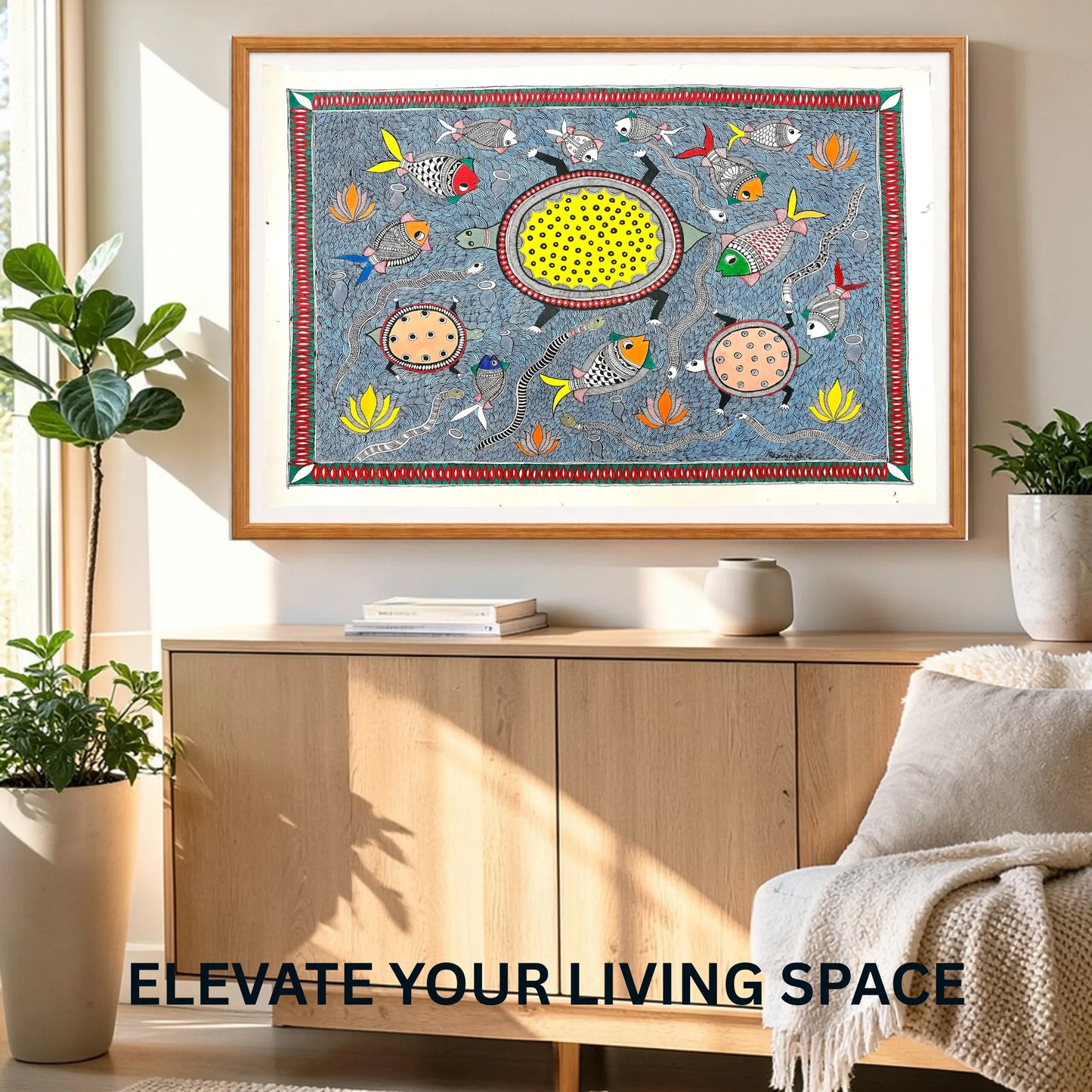 Pond full of fishes and animals in the Mithila region