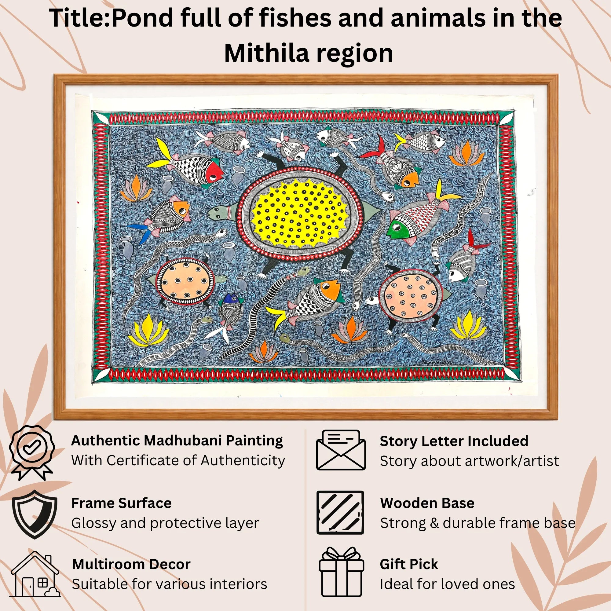 Pond Fishes Animals handmade painting authenticity certificate
