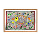 Madhubani painting Pond Full of Fishes, handmade Mithila art wall decor, size 30 x 22 inch