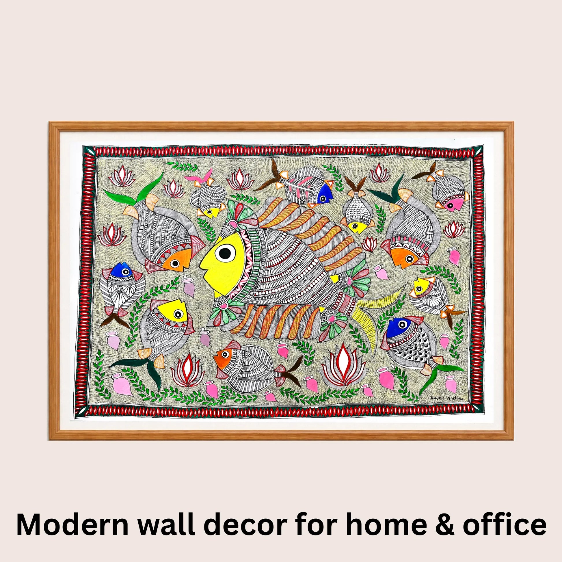 Pond Full of Fishes Madhubani art in modern home decor