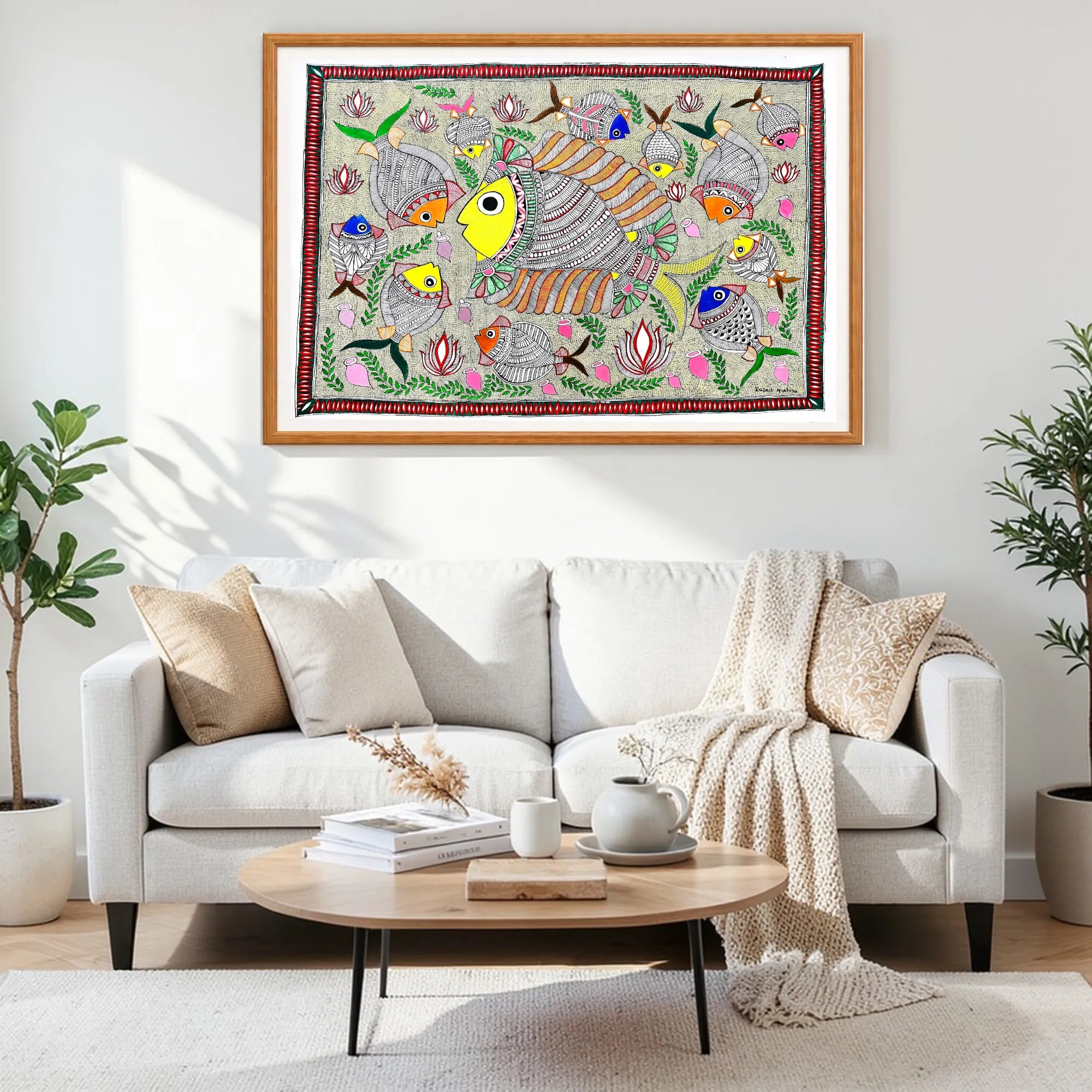 Pond Full of Fishes artwork above sofa