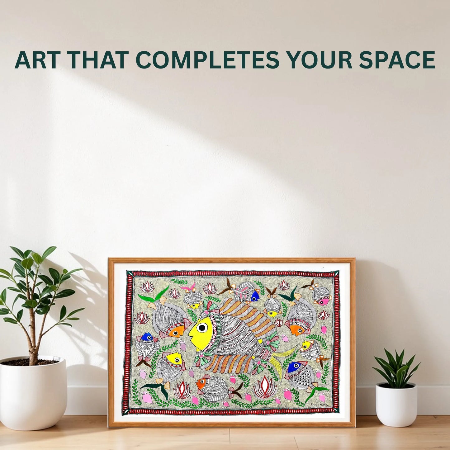 Pond Full of Fishes painting handmade details