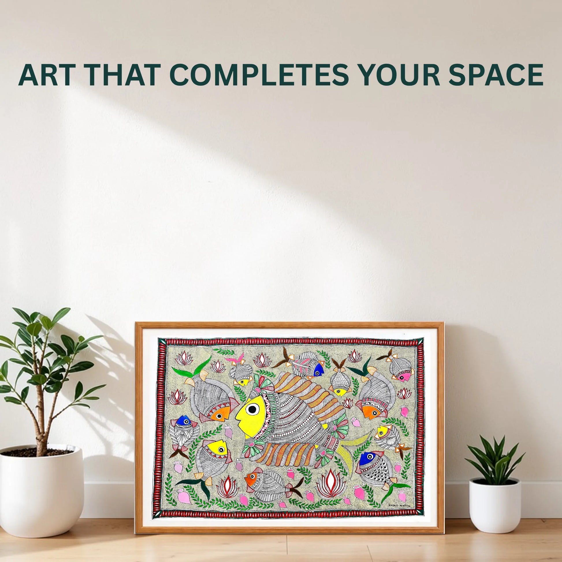 Pond Full of Fishes painting handmade details