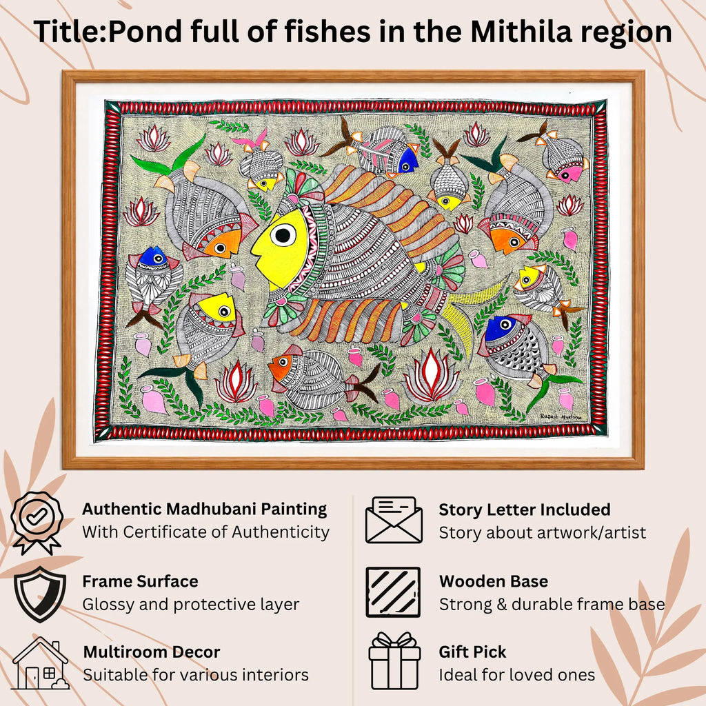 Pond Full of Fishes handmade painting authenticity certificate