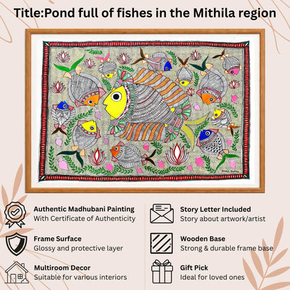 Pond Full of Fishes handmade painting authenticity certificate