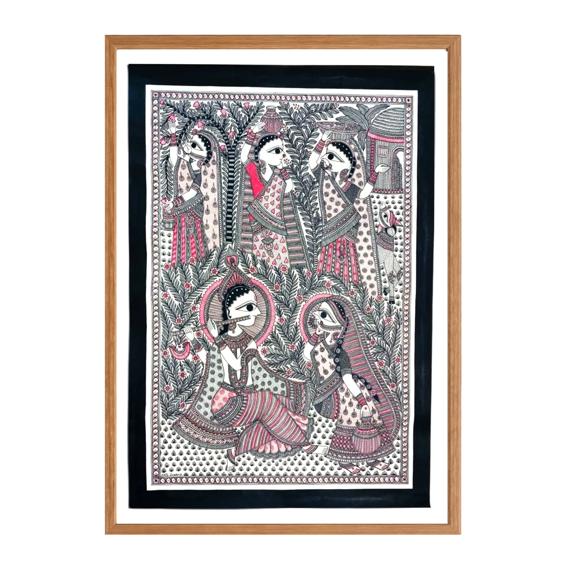 Madhubani painting Radha Krishna Premalaap, handmade Mithila art wall decor, size 22 x 30 inch