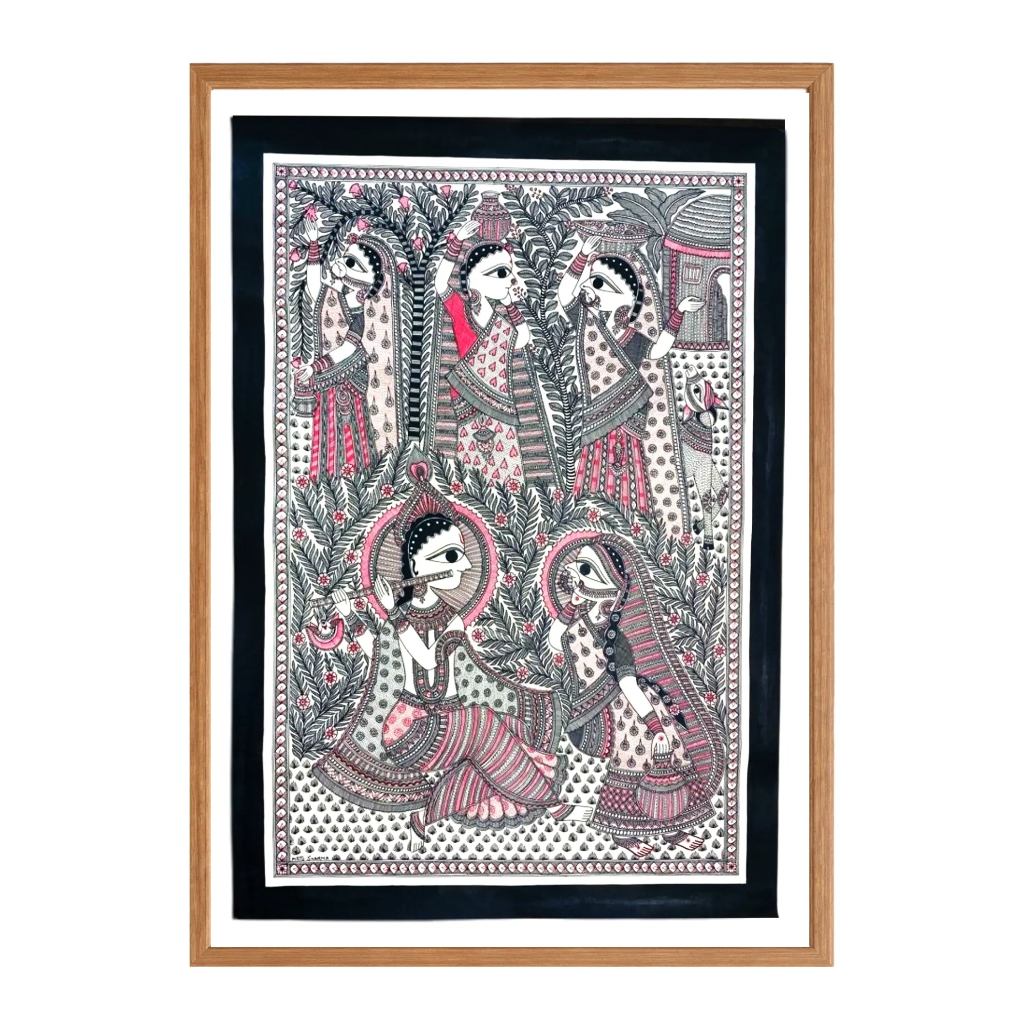 Madhubani painting Radha Krishna Premalaap, handmade Mithila art wall decor, size 22 x 30 inch
