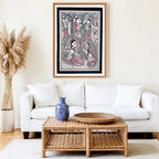 Radha Krishna Premalaap artwork above sofa