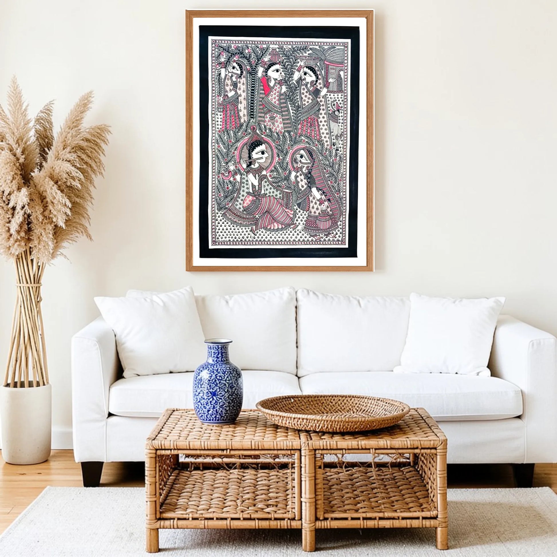 Radha Krishna Premalaap artwork above sofa