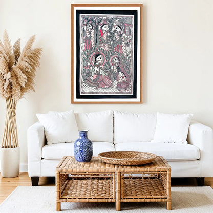 Radha Krishna Premalaap artwork above sofa
