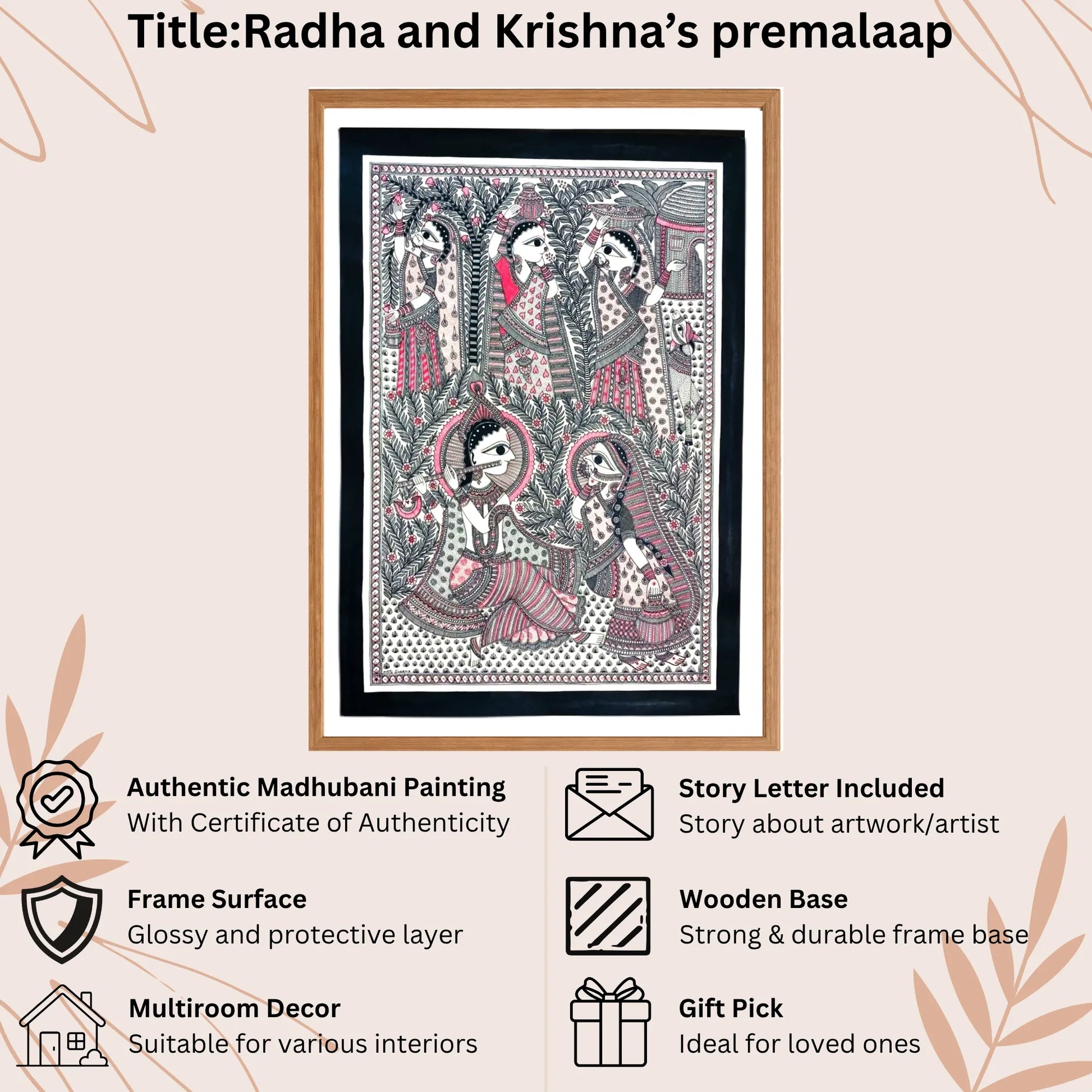 Radha Krishna Premalaap handmade painting authenticity certificate