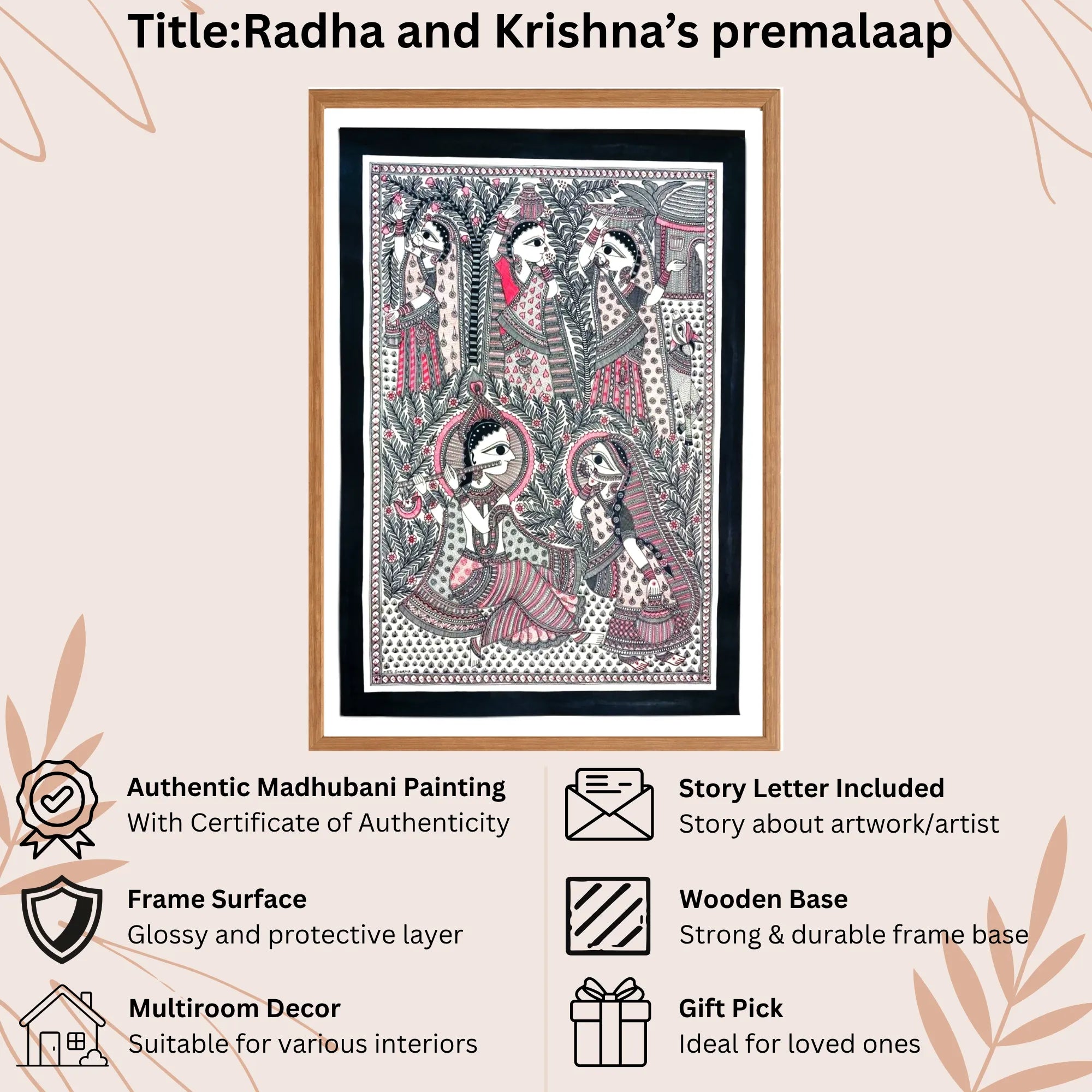 Radha Krishna Premalaap handmade painting authenticity certificate