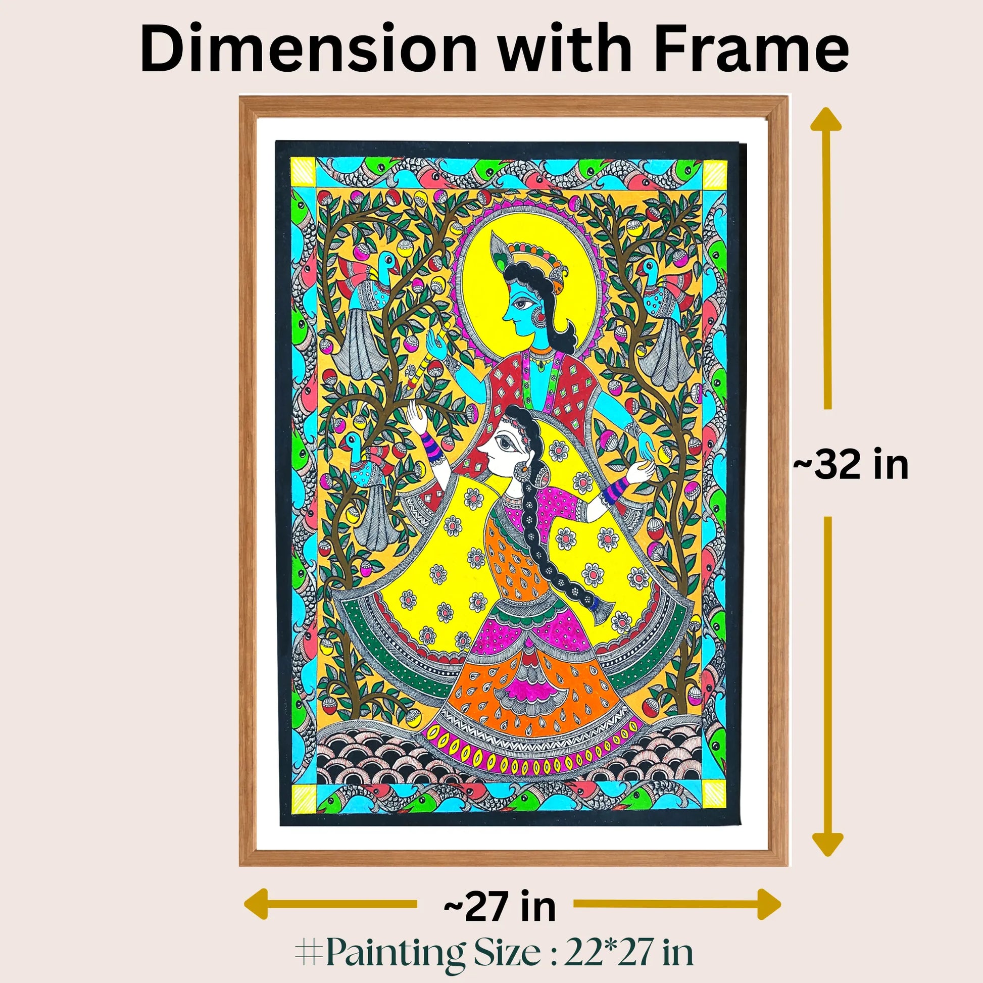 Radha Krishna Dance painting size 21.5 x 27 inch