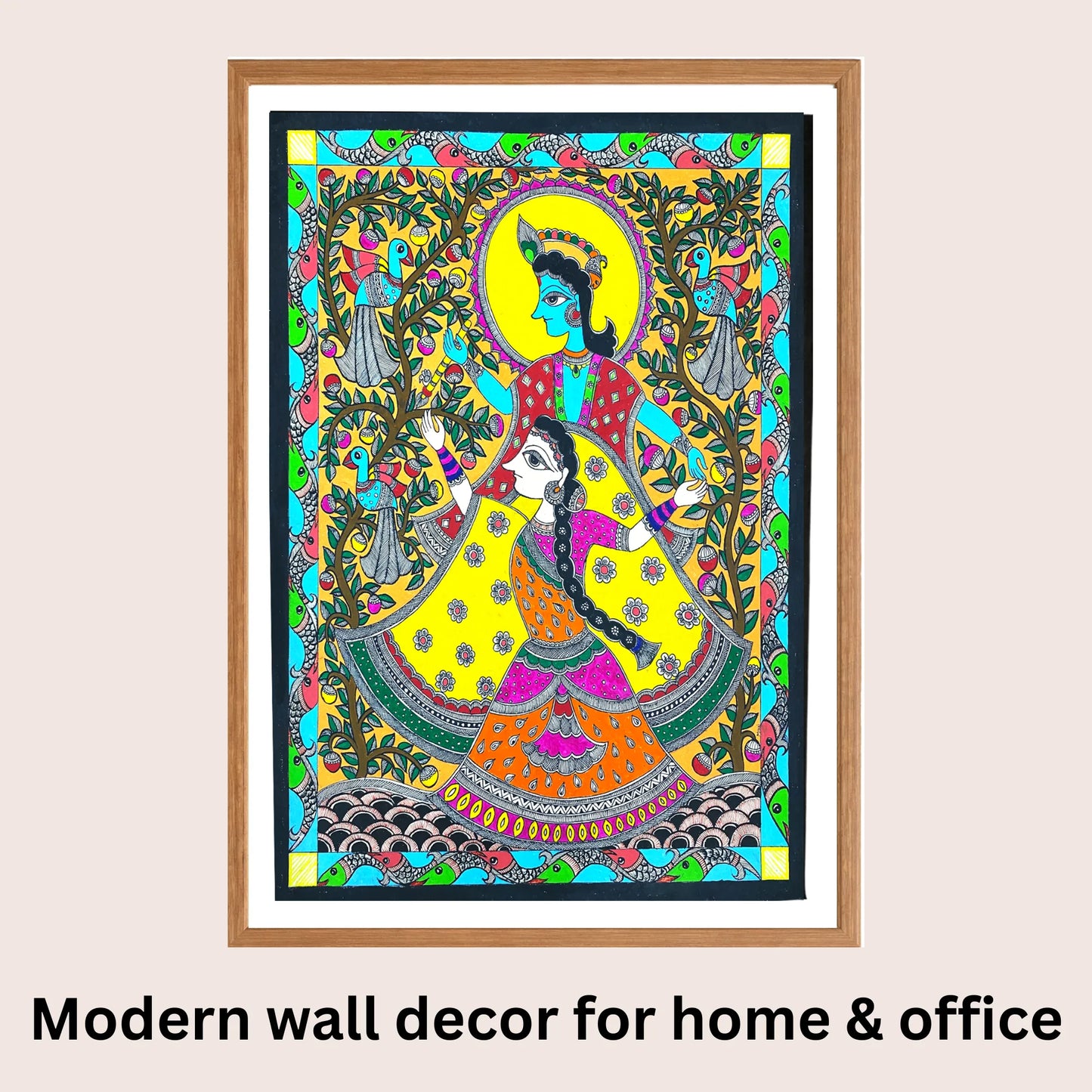 Radha Krishna Dance Madhubani art in modern home decor