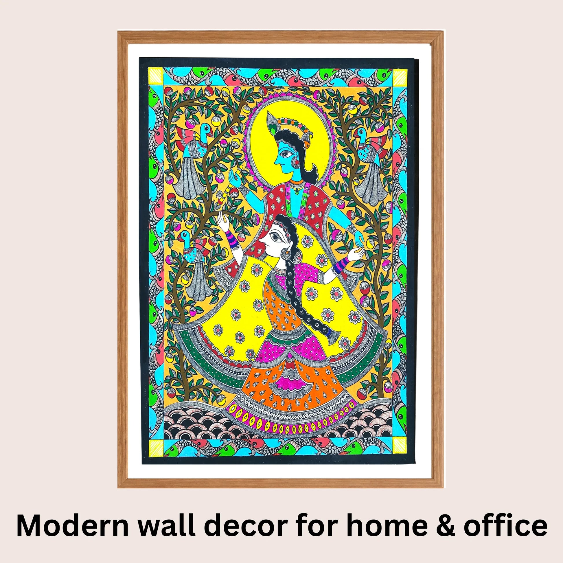 Radha Krishna Dance Madhubani art in modern home decor