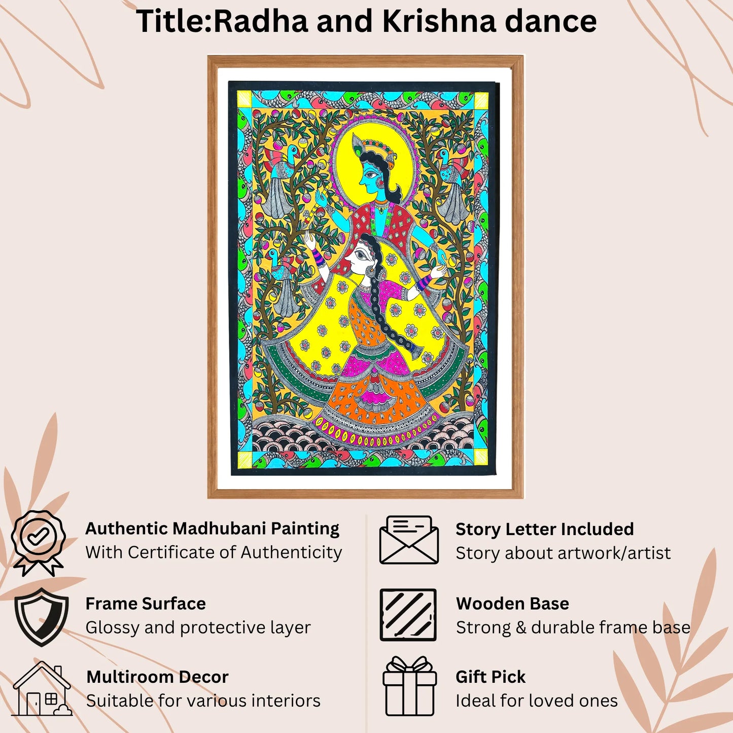 Radha Krishna Dance handmade painting authenticity certificate