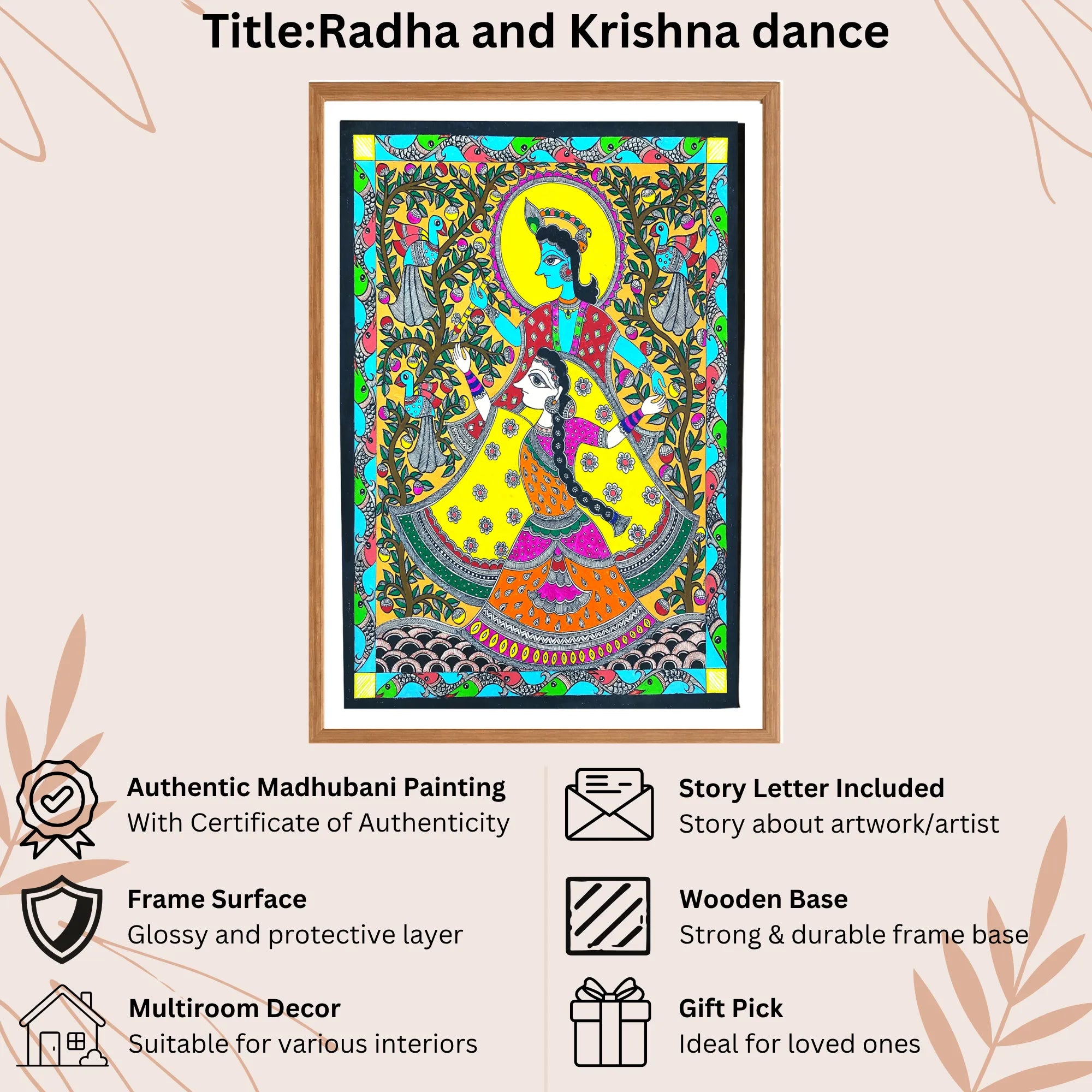 Radha Krishna Dance handmade painting authenticity certificate