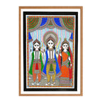 Madhubani painting Ram Lakshman Sita, handmade Mithila art wall decor, size 22 x 30 inch