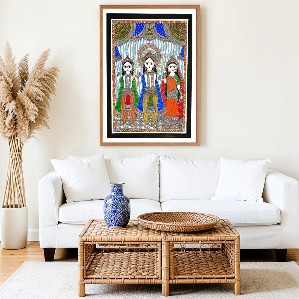 Ram Lakshman Sita artwork above sofa