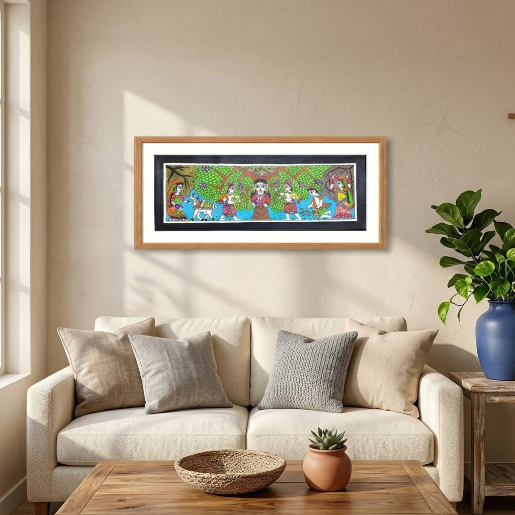 Saving Trees artwork above sofa