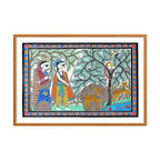 Madhubani painting Hunter and Deers, handmade Mithila art wall decor, size 30 x 22 inch