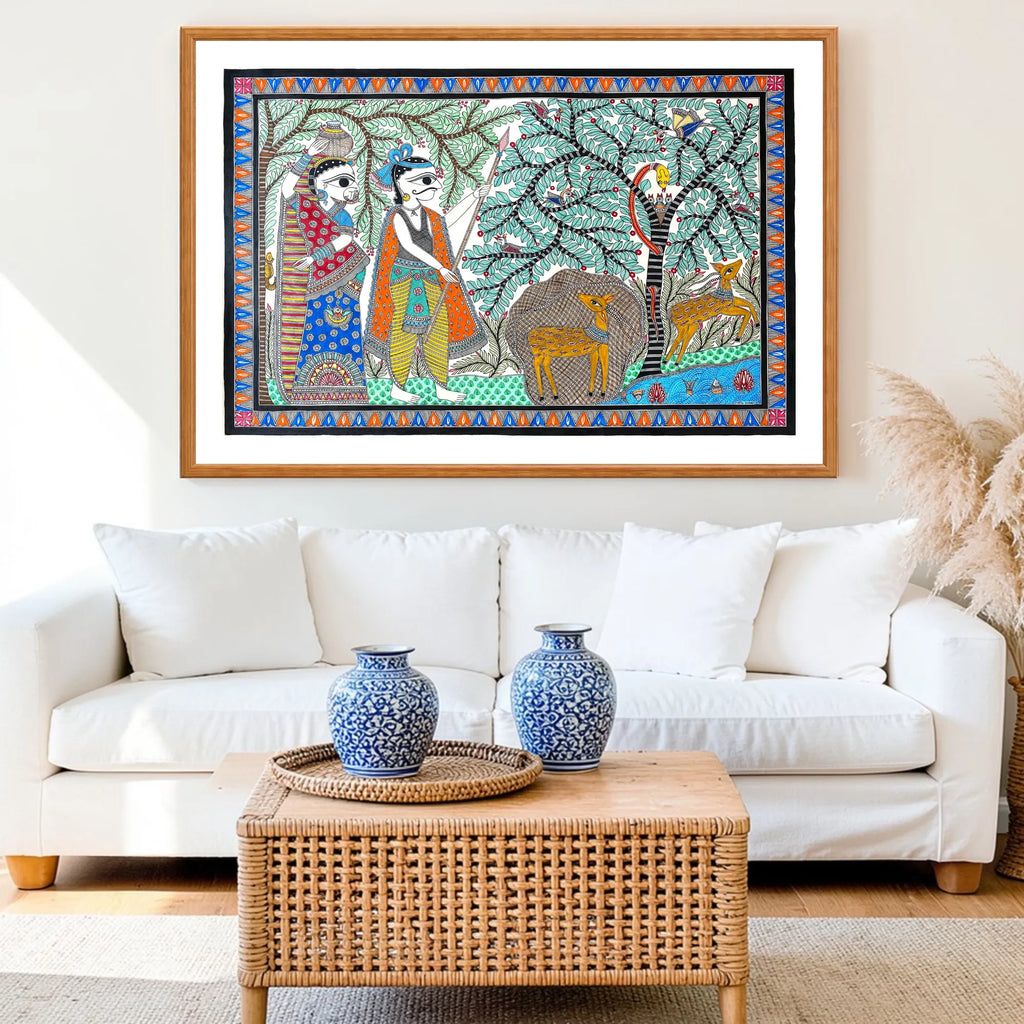 Hunter and Deers artwork above sofa