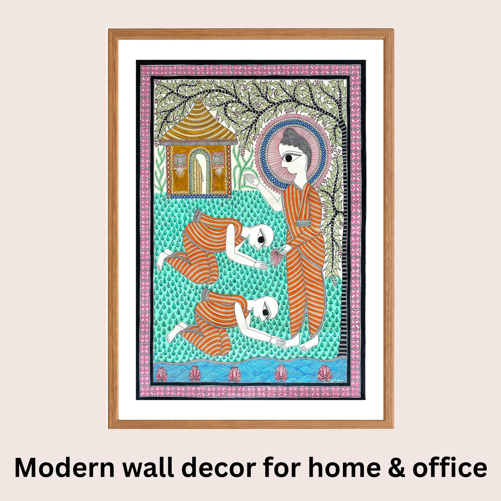Gautam Buddha Journey Madhubani art in modern home decor
