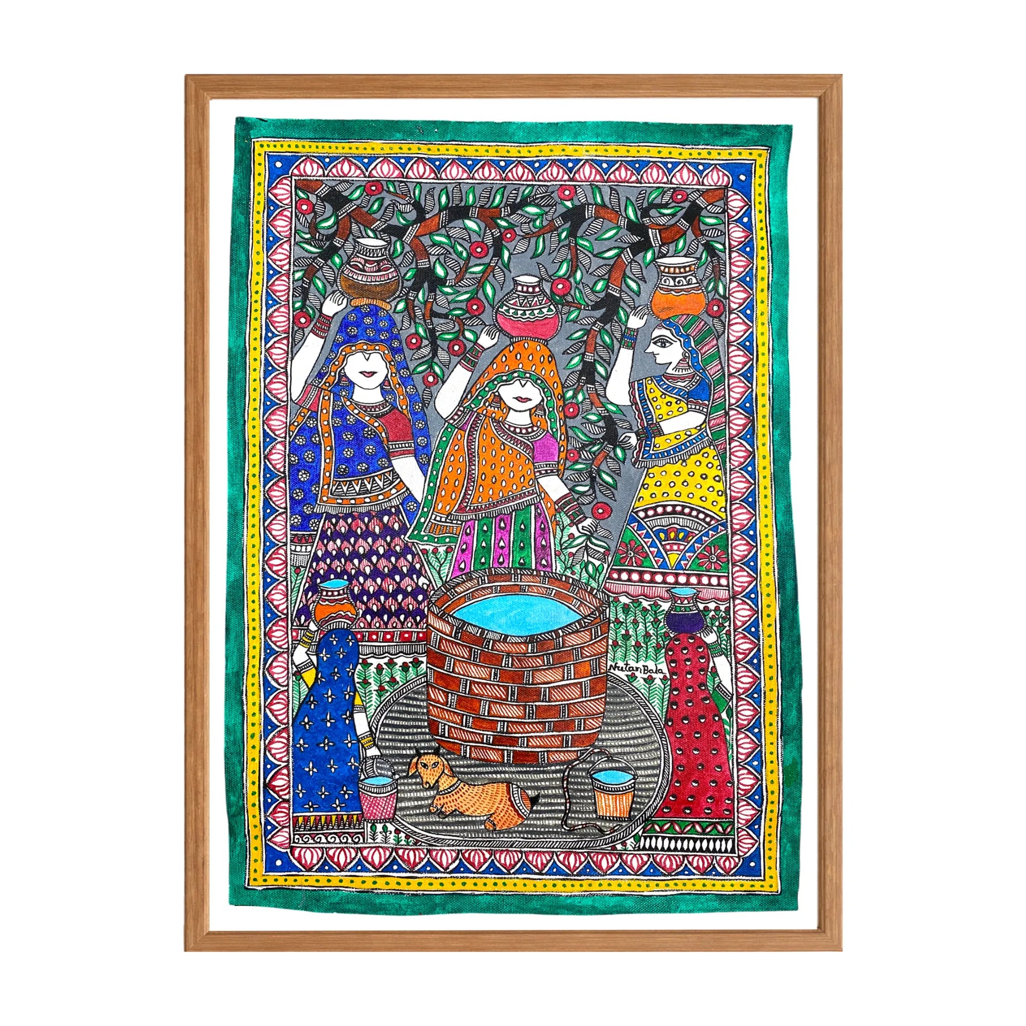 Madhubani painting Water Protection, handmade Mithila art wall decor, size 14 x 21 inch