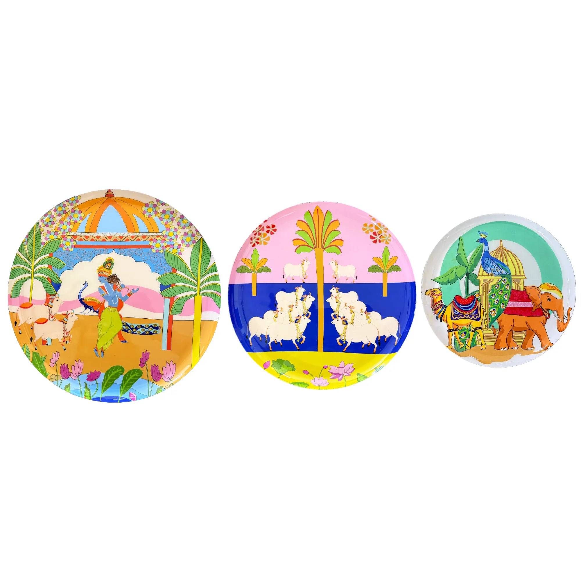 PAINTZSTORIES Metal Wall Art Plates for Home Decoration | Decorative Wall Plates | Wall Decor items for Living Room & Bedroom | Handmade Artwork Indian Art | Décor Items | Gift for house (Set of 3)