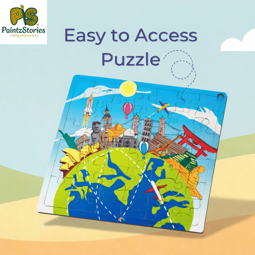 PAINTZSTORIES The World’s Most Iconic Landmarks Wooden Puzzle | 1 Set 36 Pieces Jigsaw | Educational Puzzle for Cognitive & Motor Skills Development | Birthday Gift for Kids | 3+ years | Size 9*9 Inch