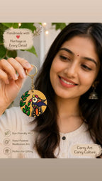 Handcrafted Madhubani Painting Keychain Set of 5 – Traditional Indian Folk Art MDF Key Rings for Bags & Bikes
