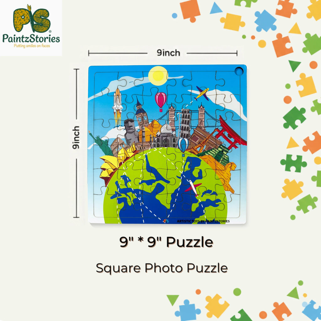 PAINTZSTORIES The World’s Most Iconic Landmarks Wooden Puzzle | 1 Set 36 Pieces Jigsaw | Educational Puzzle for Cognitive & Motor Skills Development | Birthday Gift for Kids | 3+ years | Size 9*9 Inch