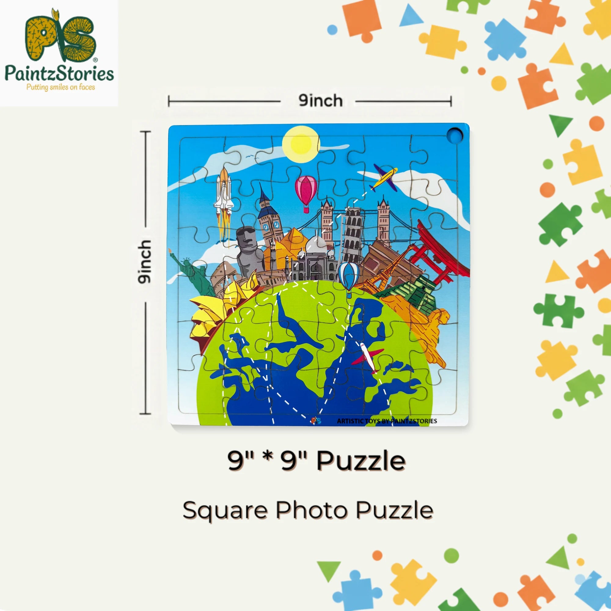 PAINTZSTORIES The World’s Most Iconic Landmarks Wooden Puzzle | 1 Set 36 Pieces Jigsaw | Educational Puzzle for Cognitive & Motor Skills Development | Birthday Gift for Kids | 3+ years | Size 9*9 Inch