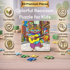 PAINTZSTORIES Guitarist Raccoon Wooden Puzzle | 1 Set 64 Pieces Jigsaw Puzzle | Educational Puzzle for Cognitive & Motor Skills Development | Birthday Gift for Kids | 4+ Years | Size 9 * 9 Inch