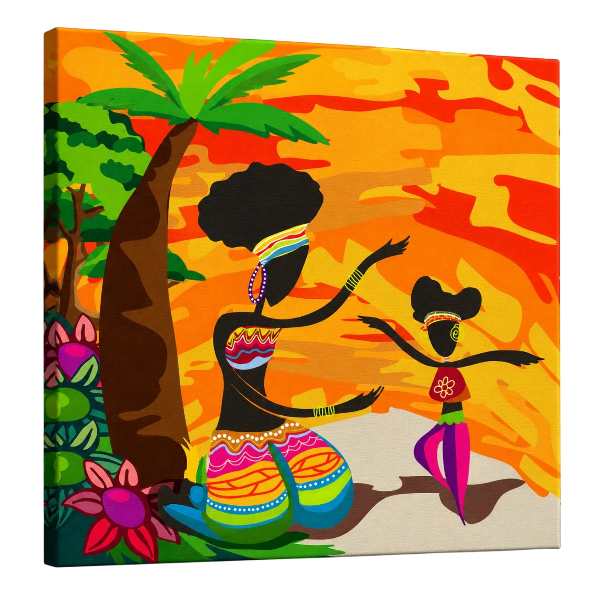 African Sunset Serenity: Mother & Child Doodle premium framed canvas print wall art for living room by PaintzStories