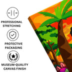 African Sunset Serenity: Mother & Child Doodle canvas print professionally stretched with a neat wrap finish and securely packed in protective packaging for safe delivery