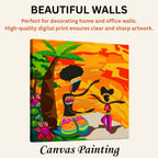 African Sunset Serenity: Mother & Child Doodle artistic canvas print enhancing beautiful living room walls