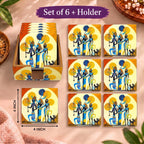 PaintzStories Ancient Ritual wooden coasters 4x4 inch with holder dimensions