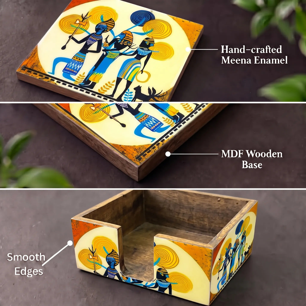 PaintzStories Ancient Ritual handcrafted wooden coasters with decorative Meena print