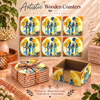 PaintzStories Ancient Ritual wooden coasters set of 6 gift item