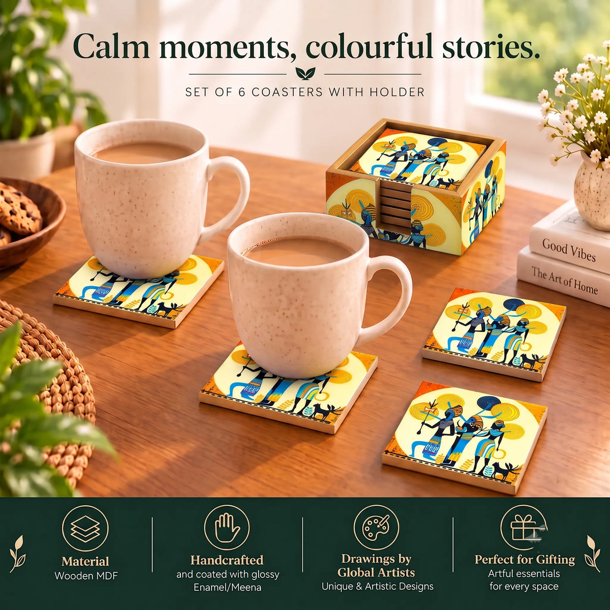 PaintzStories Ancient Ritual decorative wooden coasters for home decor