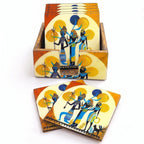PaintzStories Ancient Ritual artistic wooden coasters set of 6 with holder