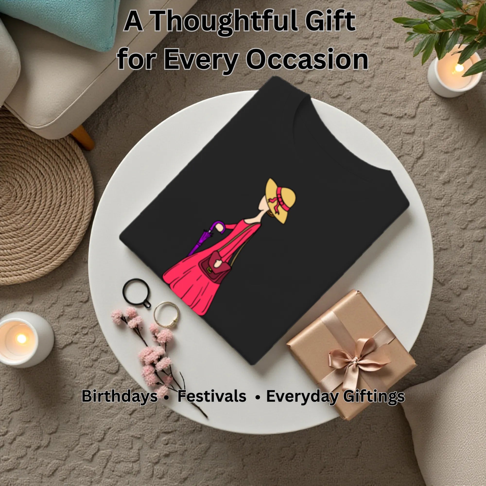 A Walking Lady artistic t-shirt gift for women, birthdays and special occasions