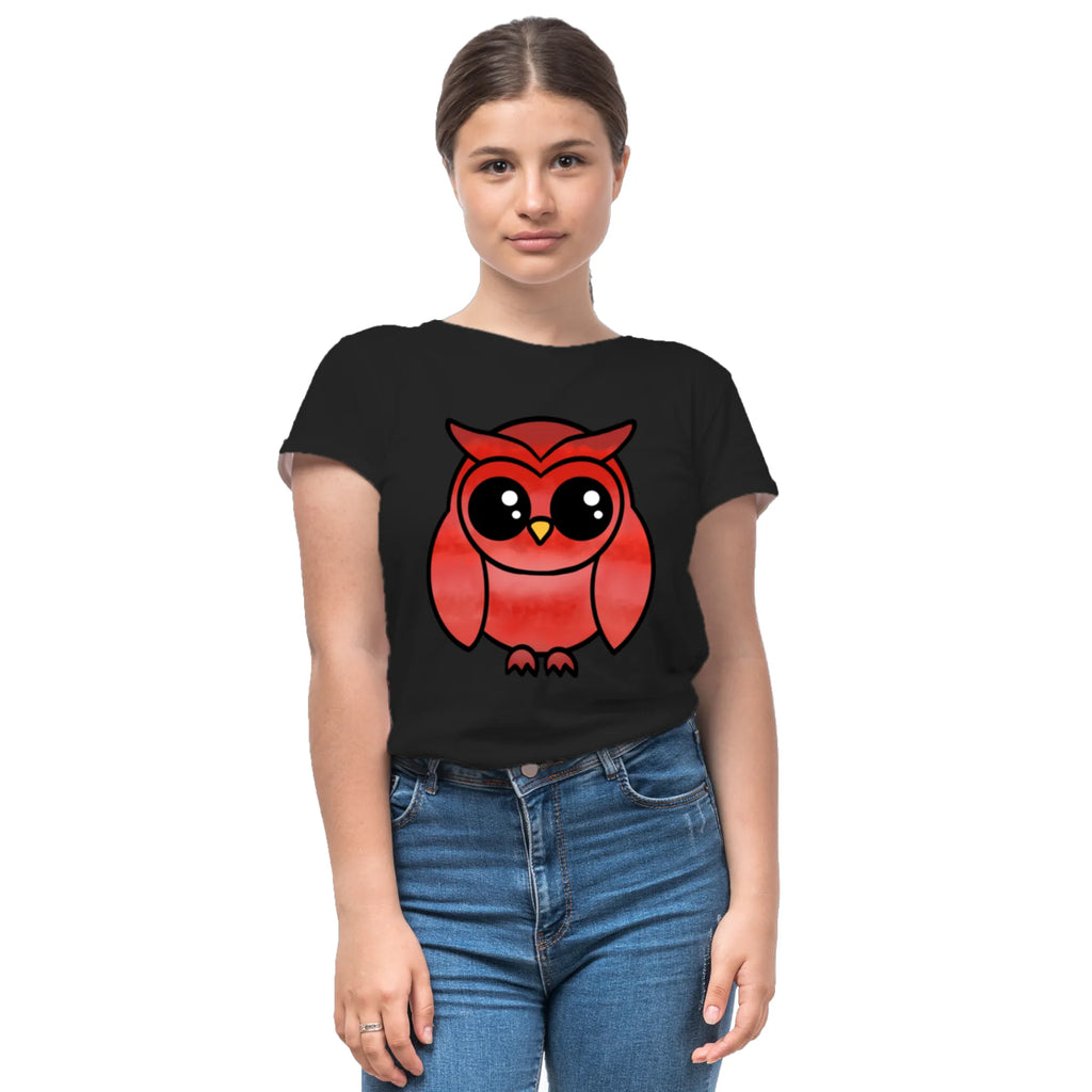 A Graceful Owl women's artistic cotton t-shirt in Black by PaintzStories